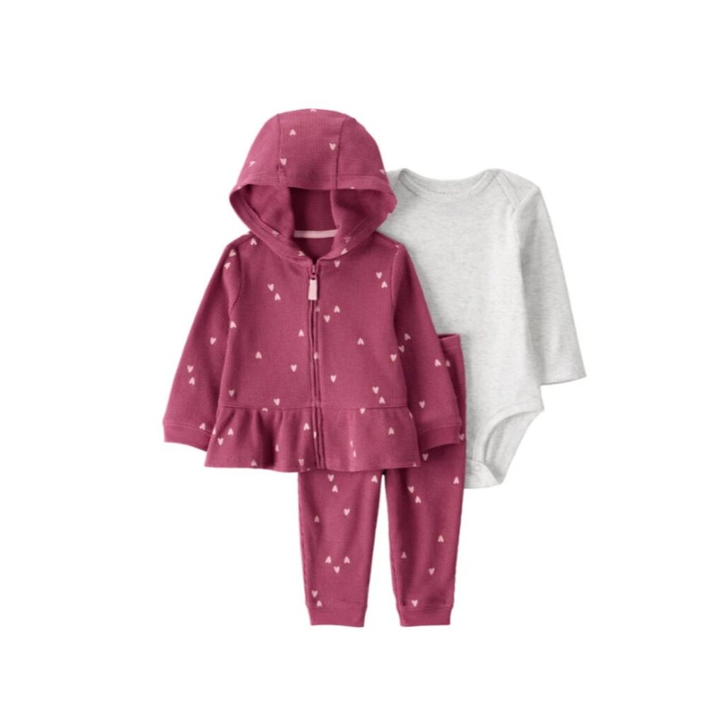 NWT Carter's Baby 3-piece Pink with Hearts Jacket Set Size 6M